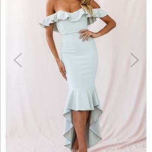 Cloud 9 Bardot Neckline Corset Back Dress Sage